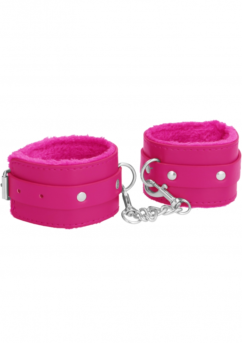 Ouch! Plush Leather Hand Cuffs - Pink