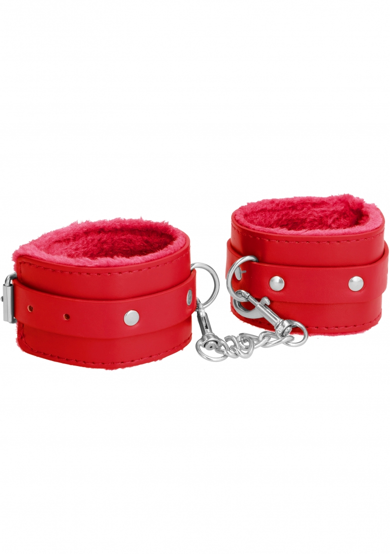 Ouch! Plush Leather Hand Cuffs - Red