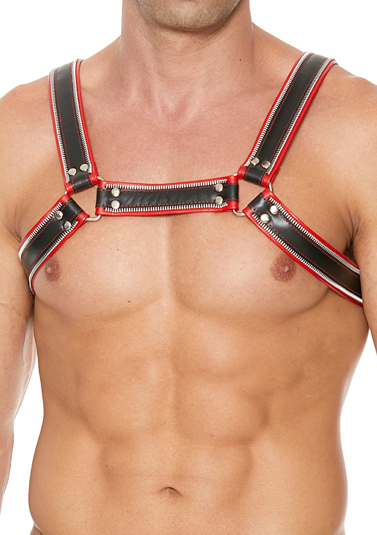 Z Series Chest Bulldog Harness - Leather - Black/Red - L/XL