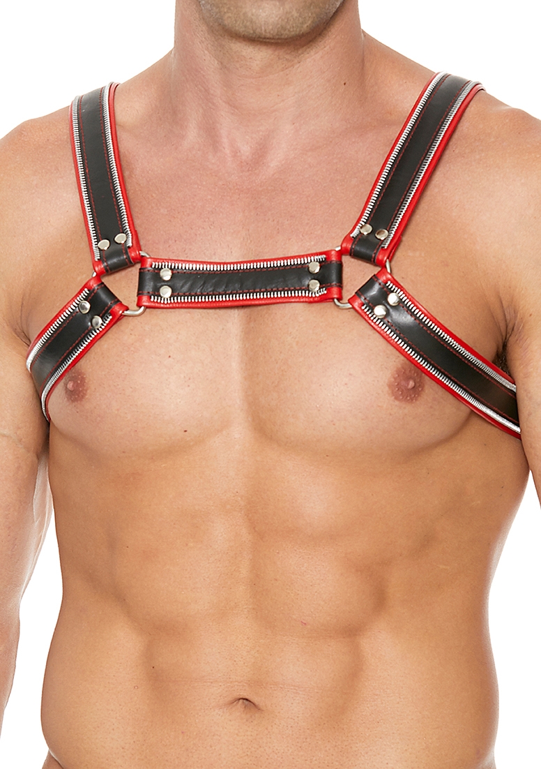 Z Series Chest Bulldog Harness - Leather - Black/Red - S/M