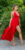 satijn-look maxi jurk met open rug rood * Cosmoda Collection