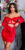 ruffled off-shoulder satijnen jurk rood * Cosmoda Collection