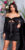 ruffled off-shoulder satijnen jurk zwart * Cosmoda Collection