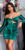 ruffled off-shoulder satijn jurk groen * Cosmoda Collection