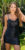 satijn-look ruffled mini spaghetti jurk zwart * Cosmoda Collection
